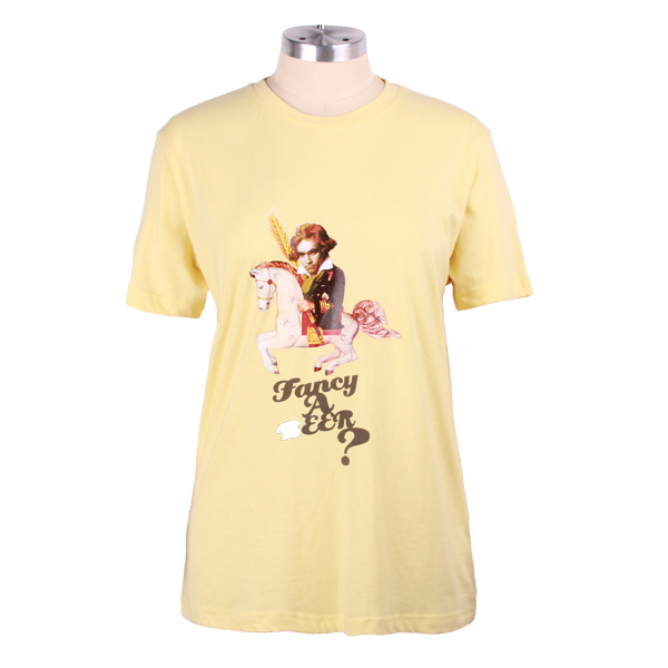 广告宣传女士黄色圆领印花T恤衫定做