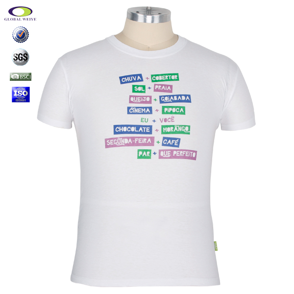 白色纯棉男士圆领印花广告T恤