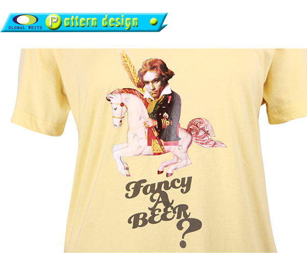 广告宣传女士黄色圆领印花T恤衫定做