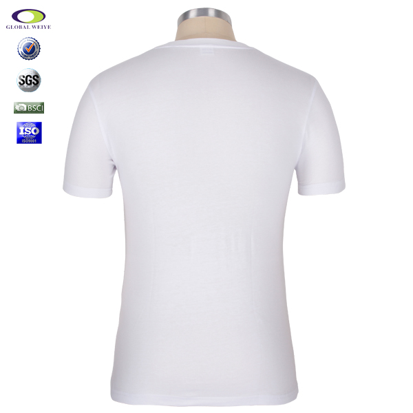 单色丝网印男士白色V领短袖纯棉T恤