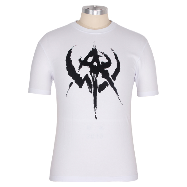 游戏宣传男士白色前后印花圆领短袖T恤衫