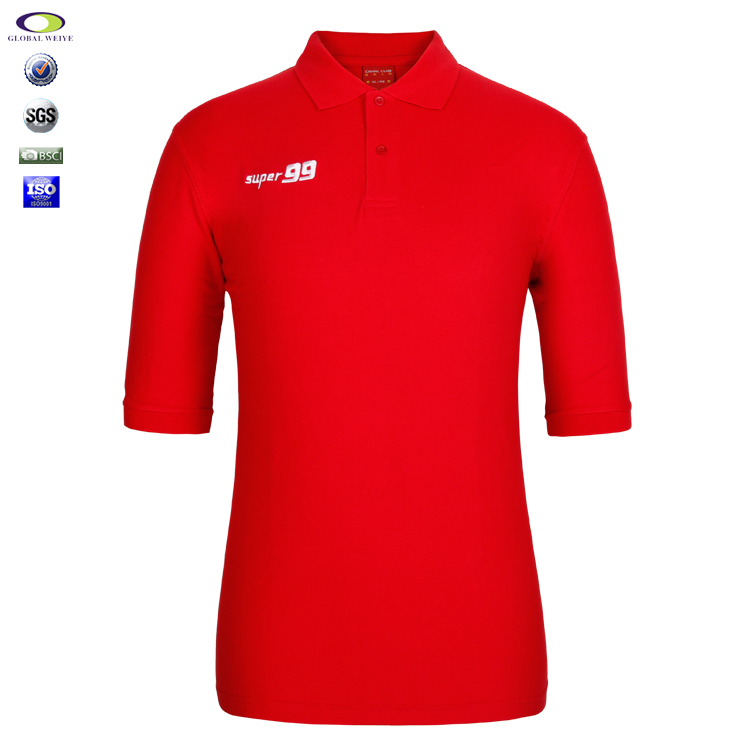 定制涤棉TC中国红POLO衫男式短袖绣花ogo