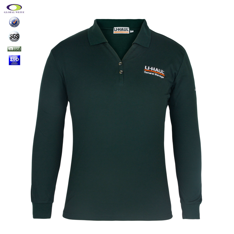 V领长袖POLO衫工厂定做刺绣ogo