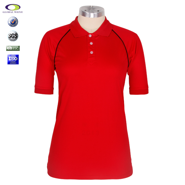 定做女士红色POLO衫短袖无logo