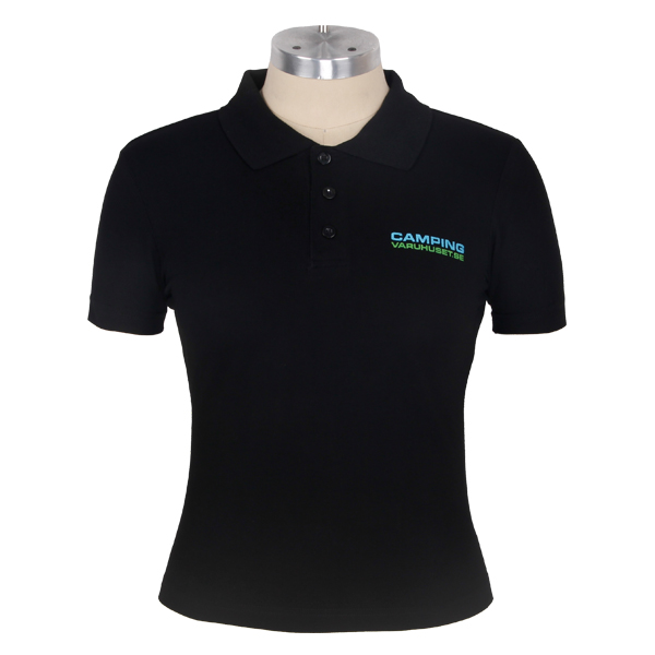 黑色POLO衫女刺绣logo短袖定做