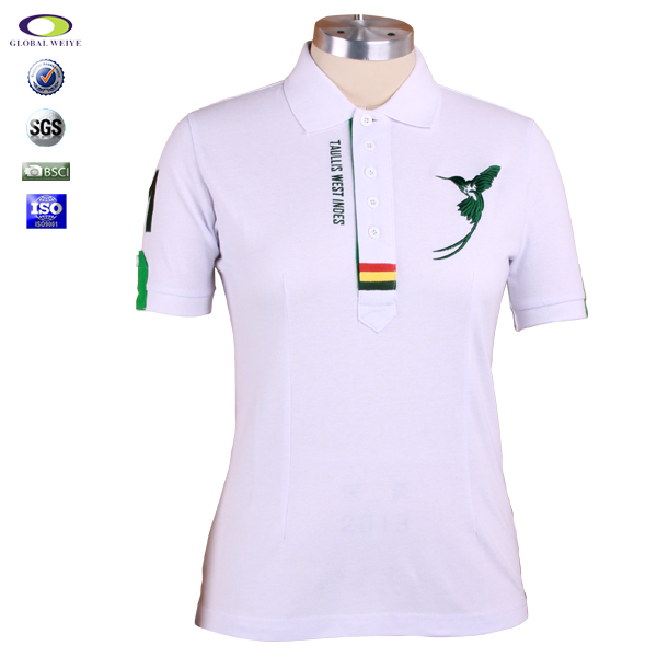 定制女士商务polo衫白色刺绣多纽扣翻领T恤衫