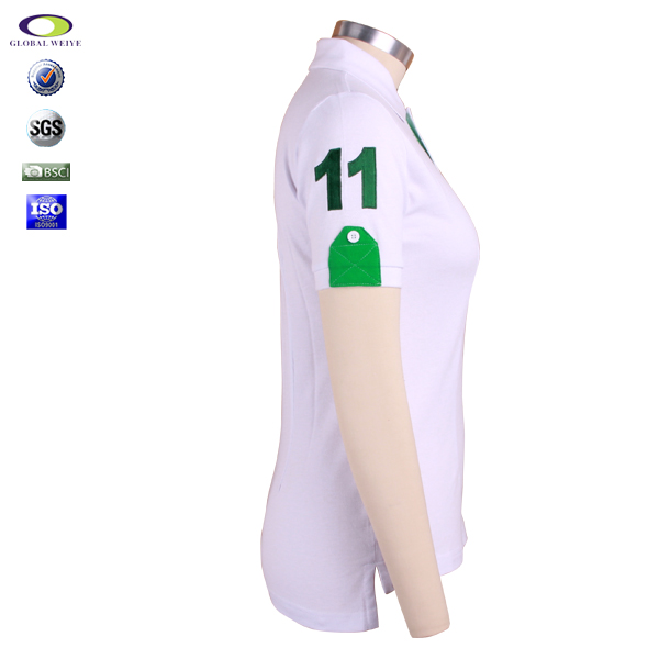 定制女士商务polo衫白色刺绣多纽扣翻领T恤衫