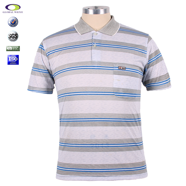 100%棉条纹polo衫定制口袋织章男装