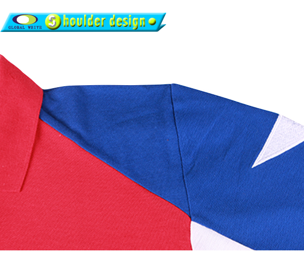 100%棉红蓝拼接翻领polo衫定制特殊做工