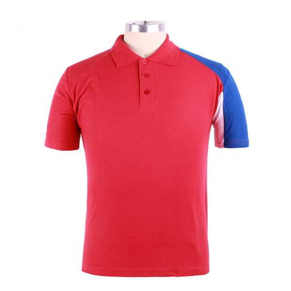 100%棉红蓝拼接翻领polo衫定制特殊做工