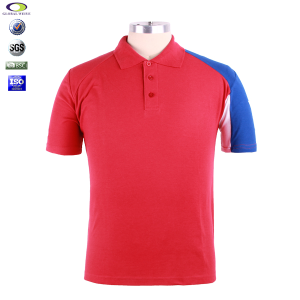 100%棉红蓝拼接翻领polo衫定制特殊做工