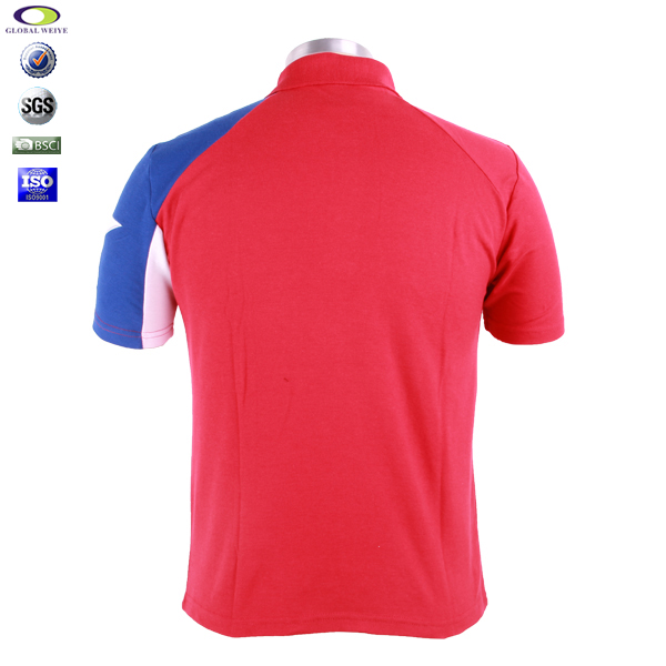 100%棉红蓝拼接翻领polo衫定制特殊做工