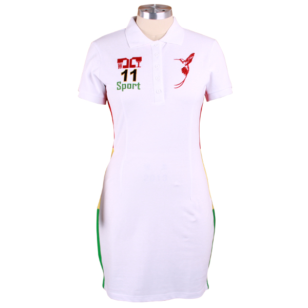 定制女士polo衫白色刺绣多纽扣翻领长身裙T恤衫