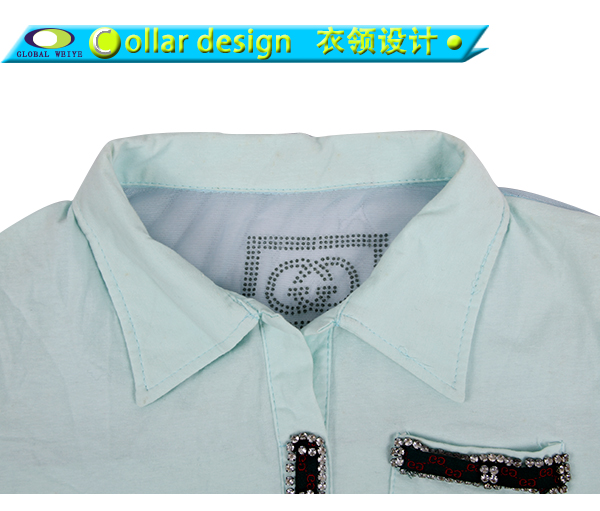 定制女士淡绿色背后镂空烫钻polo衫翻领T恤衫