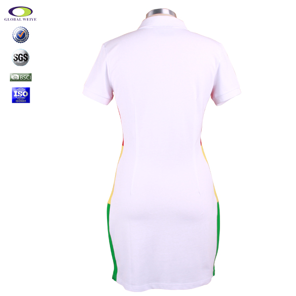 定制女士polo衫白色刺绣多纽扣翻领长身裙T恤衫