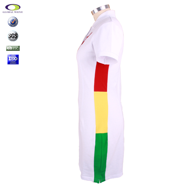 定制女士polo衫白色刺绣多纽扣翻领长身裙T恤衫