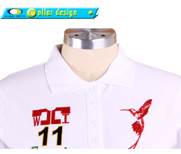 定制女士polo衫白色刺绣多纽扣翻领长身裙T恤衫