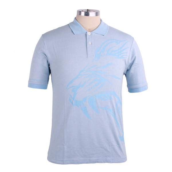 全棉男士短袖浅蓝色polo衫订做印花logo