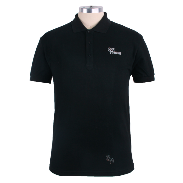 工厂定制高档polo衫男银线刺绣高端黑色商务装