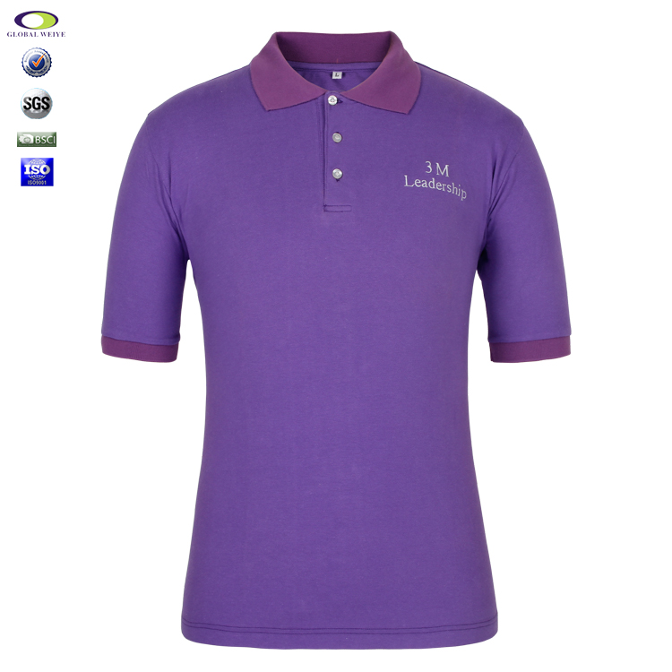 100%棉紫色翻领T恤衫工厂定制3M绣花polo衫男装