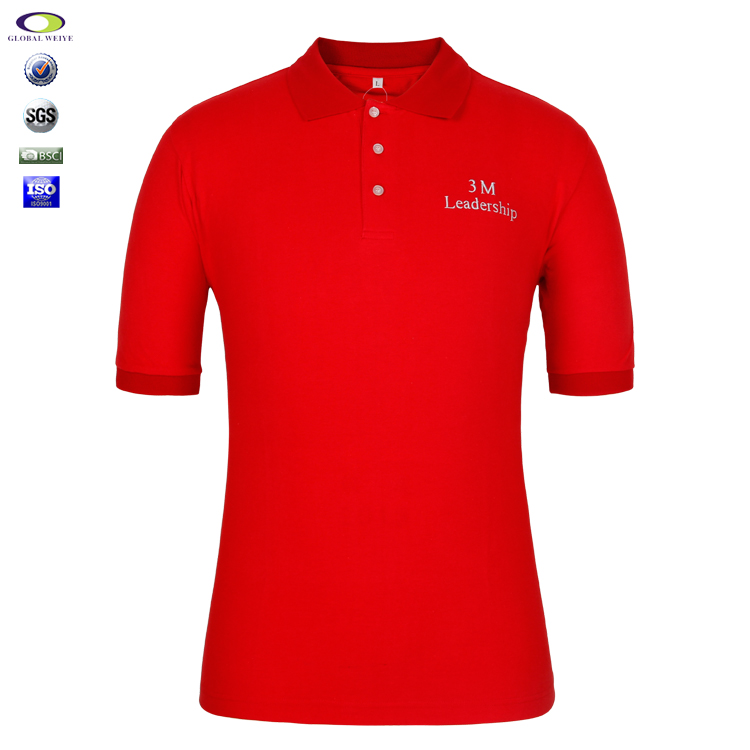 100%棉中国红polo衫工厂定制3M绣花