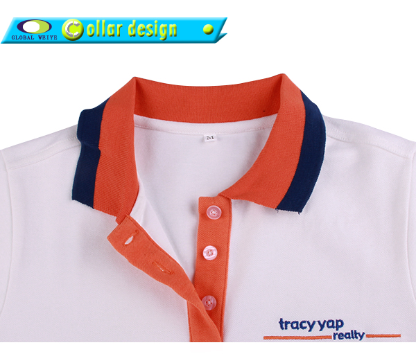 定制女士白色异色领polo衫翻领短袖T恤衫