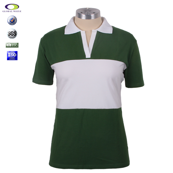 定制女士青白拼接polo衫无logo翻领T恤衫