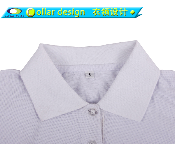 100%棉女士白色polo衫翻领刺绣logo短袖T恤衫