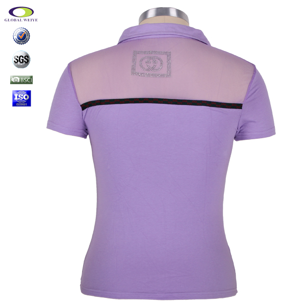 定制女士紫色背后镂空烫钻polo衫翻领T恤衫