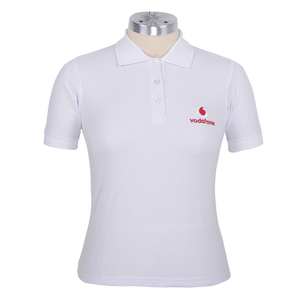 100%棉女士白色polo衫翻领刺绣logo短袖T恤衫