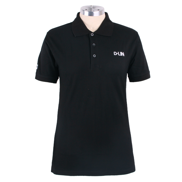 女士白黑色纯棉polo衫翻领刺绣logo短袖T恤衫