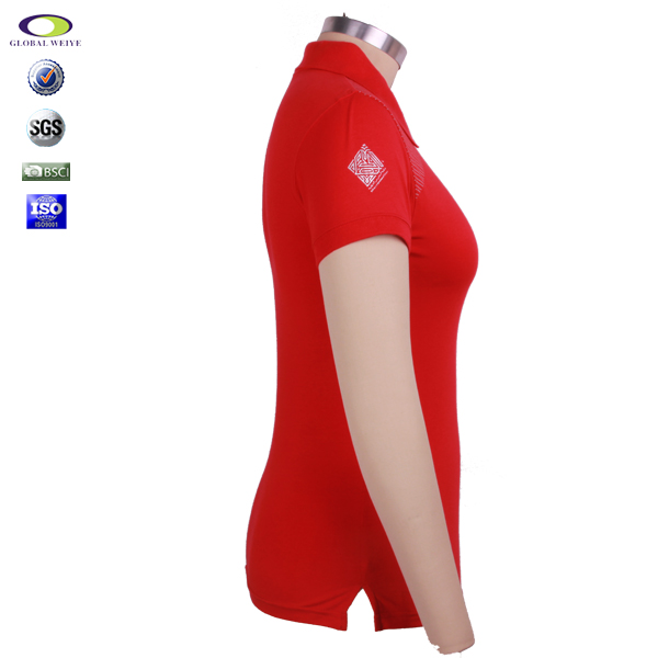 中国红100%棉女士polo衫贴布绣翻领短袖T恤衫