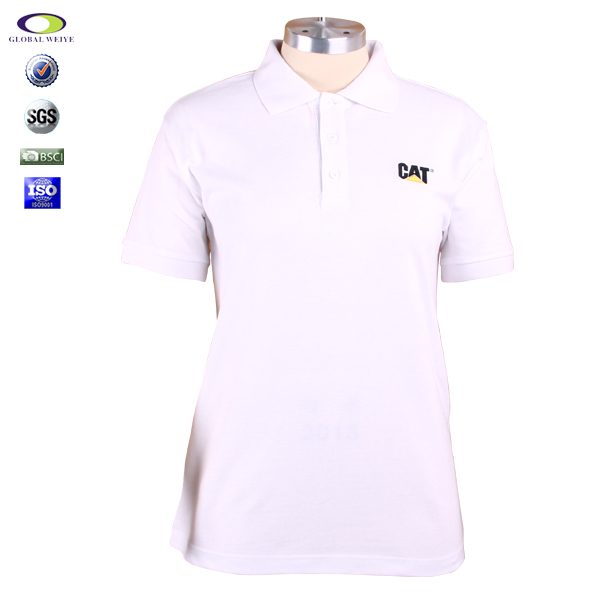 100%棉女士白色polo衫翻领刺绣logo短袖T恤衫