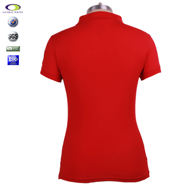 中国红100%棉女士polo衫贴布绣翻领短袖T恤衫