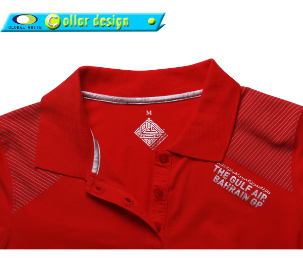 中国红100%棉女士polo衫贴布绣翻领短袖T恤衫