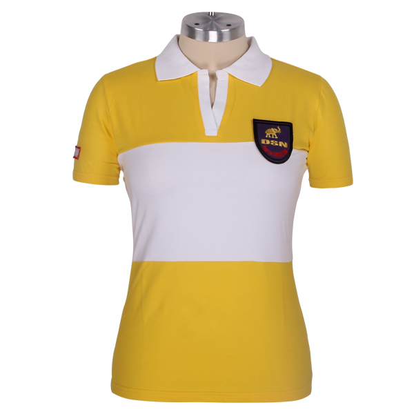 100%棉女士黄白拼接绣章polo衫翻领短袖T恤衫