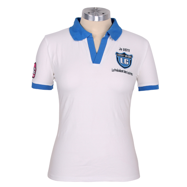 100%棉女士polo衫Y领刺绣logo短袖T恤衫定做