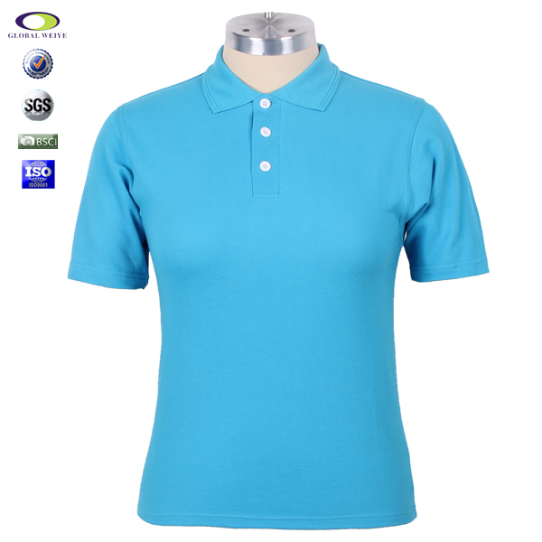 100%棉女士浅蓝色空白polo衫翻领短袖T恤衫