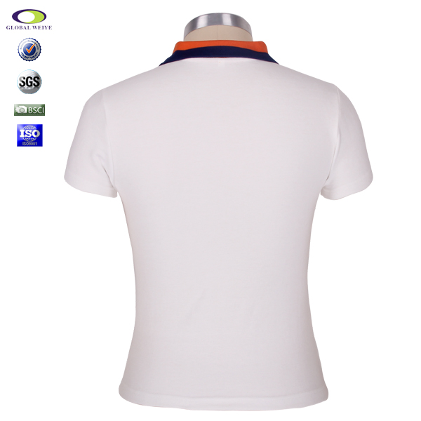 女士白色polo衫异色领刺绣翻领短袖T恤衫