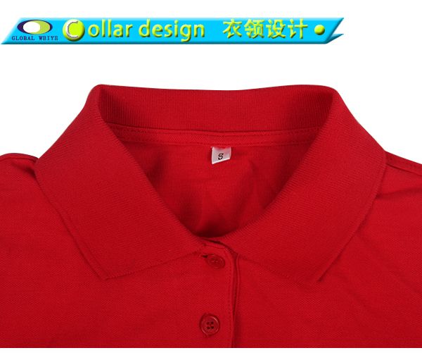 中国红女士纯棉polo衫翻领长袖刺绣T恤衫定做