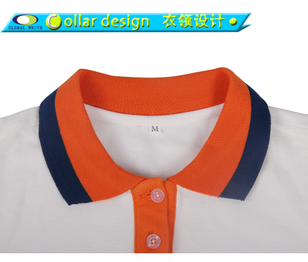 女士白色polo衫异色领刺绣翻领短袖T恤衫