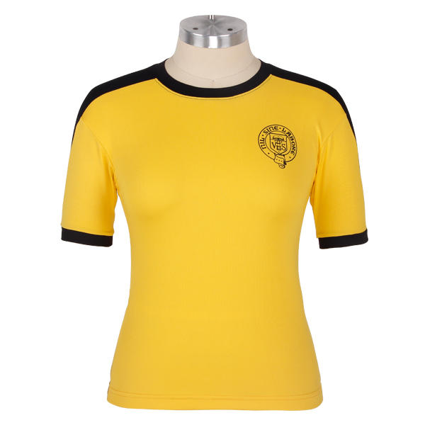 女士黑黄拼接印花圆领T恤衫定制