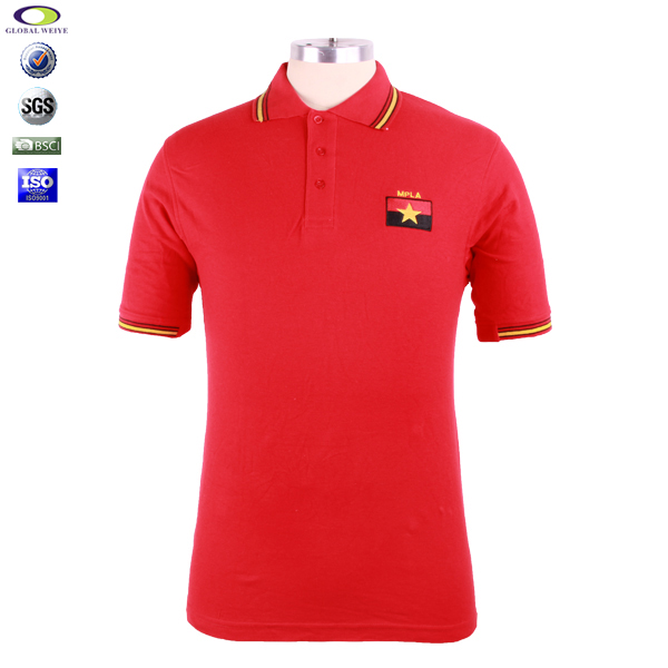 定制非洲红色polo衫男士短袖条纹色织领