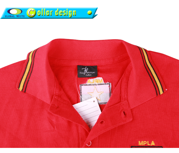 定制非洲红色polo衫男士短袖条纹色织领