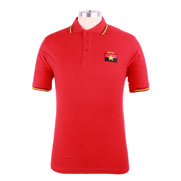 定制非洲红色polo衫男士短袖条纹色织领