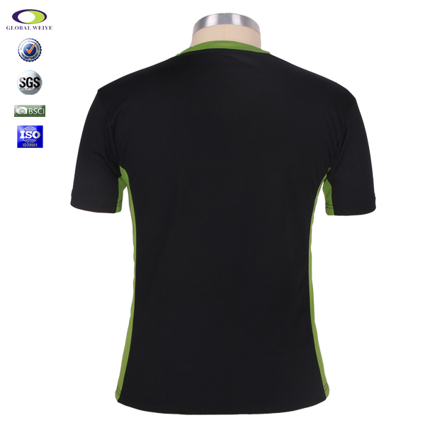 女士绿领黑色短袖丝网印logoT恤衫定制