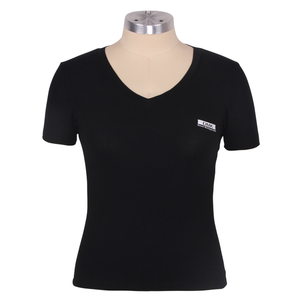 定制女士黑色V领短袖印花T恤衫