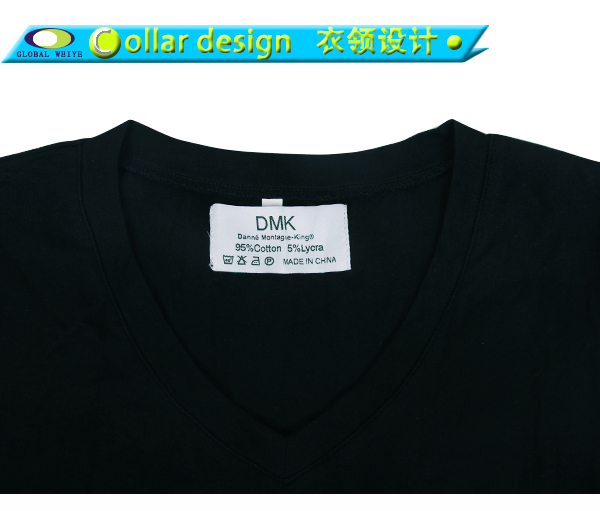 定制女士黑色V领短袖印花T恤衫