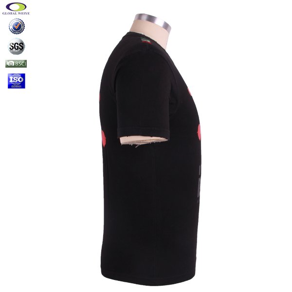 黑色全棉男士圆领印花T恤