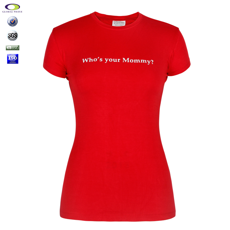 红色印花女士圆领短袖T恤衫定制